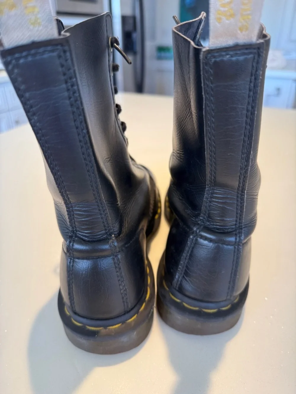 Doc Marten Black Leather Lace-Up Combat Boots with Yellow Stitching 8 - Picture 7 of 15